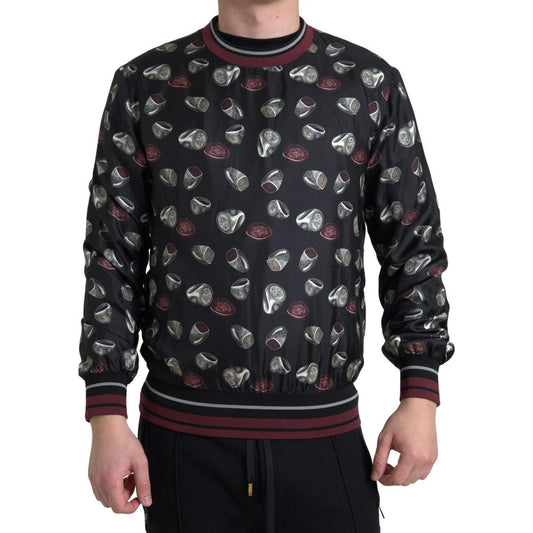 Dolce & Gabbana Elegant Silk Crewneck Pullover - Black Multicolor Dolce & Gabbana Black