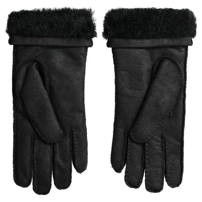 Dolce & Gabbana Black Leather Fur Short Hands Mitten Men Gloves