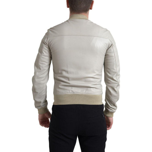 Dolce & Gabbana Cream Leather Bomber Jacket Dolce & Gabbana Gray
