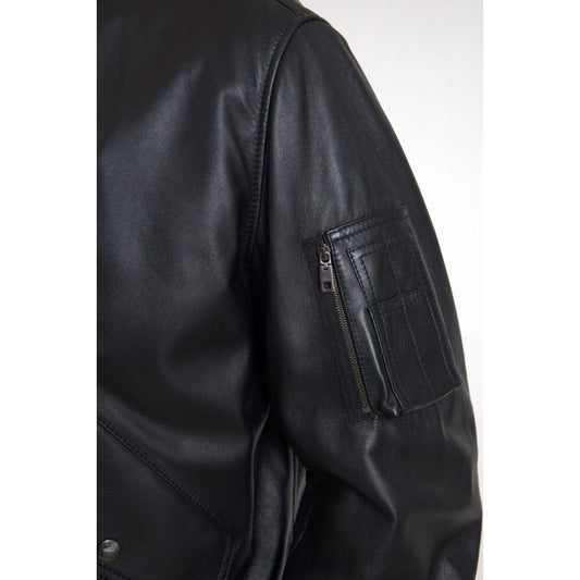 Dolce & Gabbana Elegant Black Leather Bomber Jacket Dolce & Gabbana Dark Slate Gray