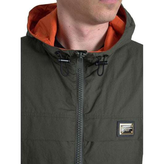 Dolce & Gabbana Elegant Hooded Full Zip Jacket in Green and Orange Dolce & Gabbana Dark Slate Gray