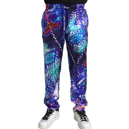 Dolce & Gabbana Multicolor Silk Jogger Pants Dolce & Gabbana Dark Slate Blue