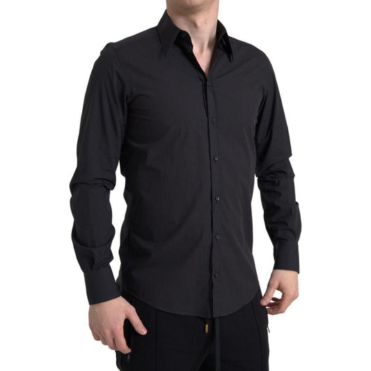Dolce & Gabbana Elegant Slim Fit Black Cotton Dress Shirt Dolce & Gabbana Black