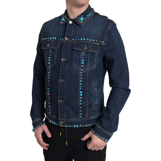 Dolce & Gabbana Embellished Turquoise Denim Jacket Dolce & Gabbana Dark Slate Gray
