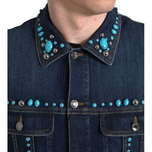 Dolce & Gabbana Embellished Turquoise Denim Jacket Dolce & Gabbana Dark Slate Gray