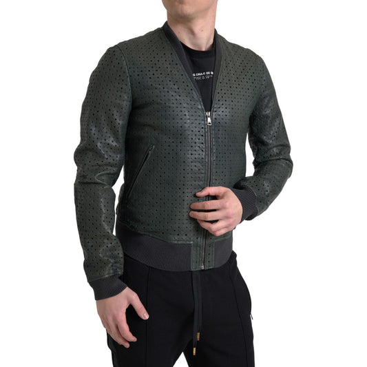 Dolce & Gabbana Emerald Green Goatskin Bomber Jacket Dolce & Gabbana Dark Slate Gray