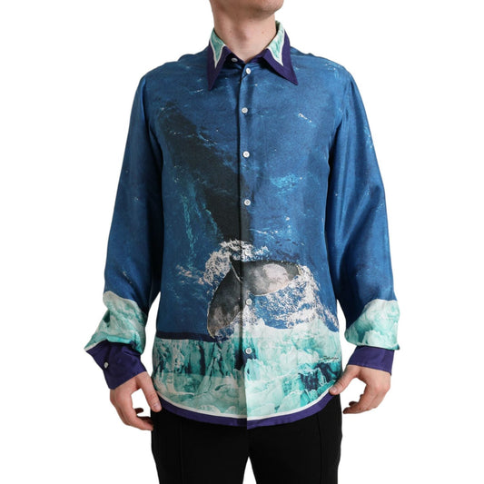 Dolce & Gabbana Elegant Ocean Print Silk Shirt Dolce & Gabbana Dark Slate Gray