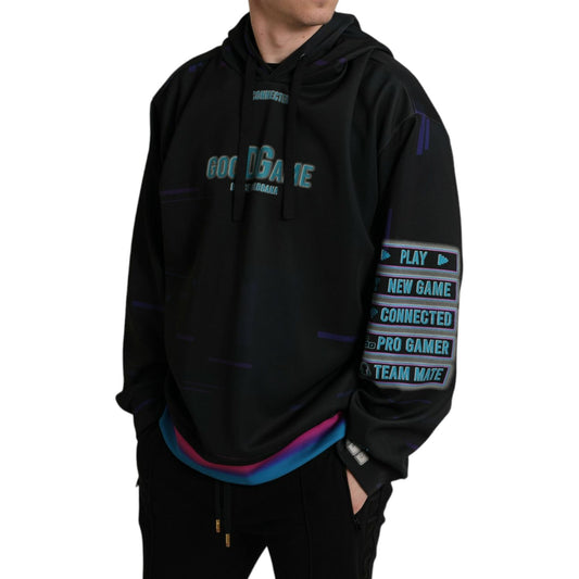 Dolce & Gabbana Elegant Graphic Print Hooded Pullover Dolce & Gabbana Black
