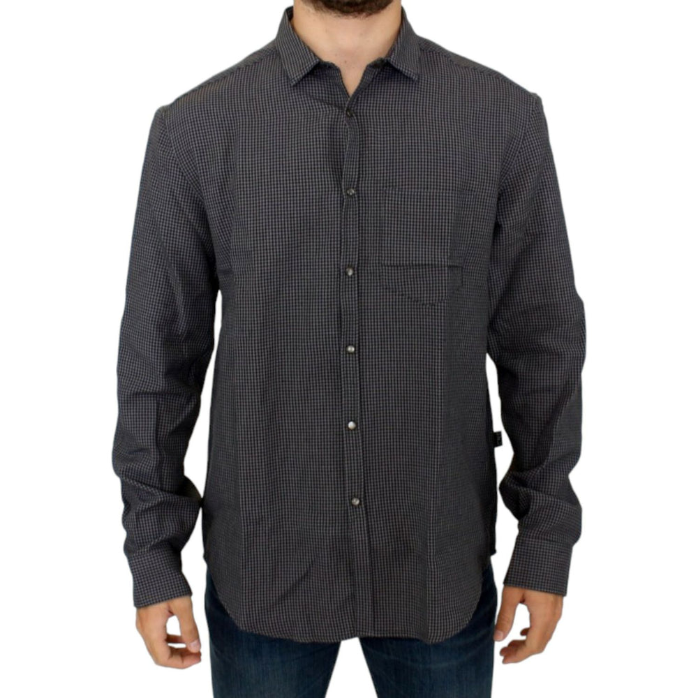Costume National Chic Gray Checked Casual Linen Blend Shirt Costume National Dark Slate Gray