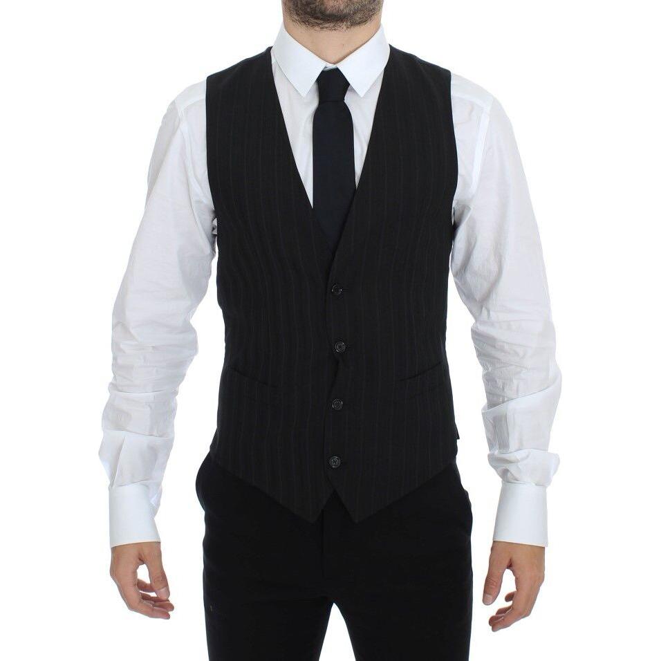 Dolce & Gabbana Black Striped Stretch Dress Vest Gilet VES10016-1