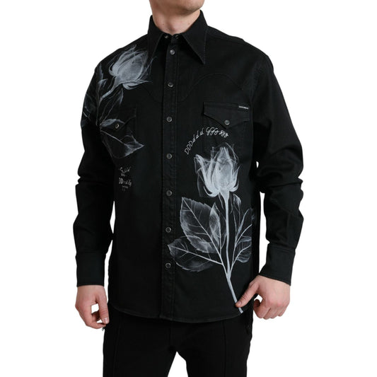 Dolce & Gabbana Elegant Floral Print Dress Shirt Dolce & Gabbana Black