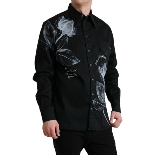 Dolce & Gabbana Elegant Floral Print Dress Shirt Dolce & Gabbana Black