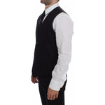 Dolce & Gabbana Black Striped Wool Logo Vest Gilet Weste GSS12032-1