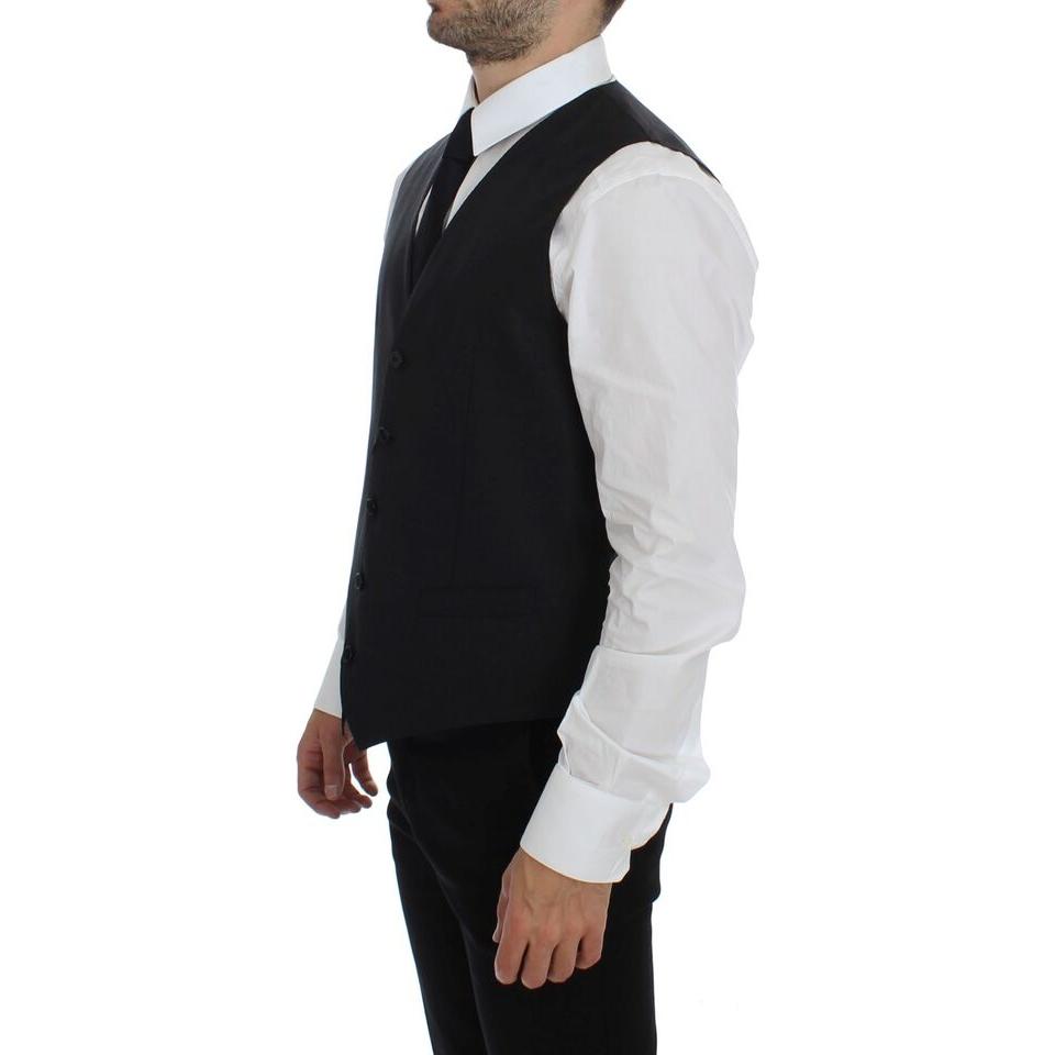 Dolce & Gabbana Gray Wool Silk Dress Vest Gilet Weste