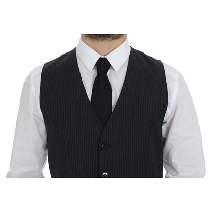 Dolce & Gabbana Gray Striped Wool Single Breasted Vest 1728,67345645728,Clothing,Dolce & Gabbana,Gray,IT48 | M,Material: 100% Wool,Men,Men - Clothing,New with tags,Suits & Blazers - Clothing,Vests - Men - Clothing,Waistcoats - Suits & Blazers - Clothing