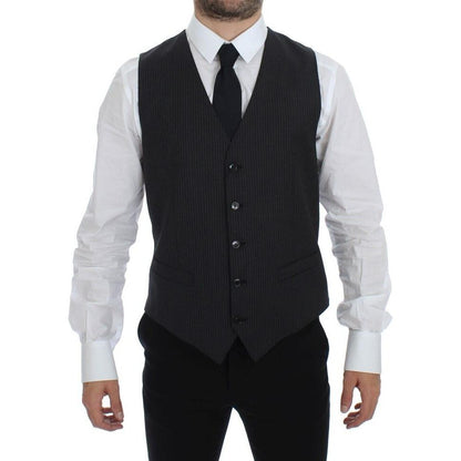 Dolce & Gabbana Gray Striped Wool Single Breasted Vest 1728,67345645728,Clothing,Dolce & Gabbana,Gray,IT48 | M,Material: 100% Wool,Men,Men - Clothing,New with tags,Suits & Blazers - Clothing,Vests - Men - Clothing,Waistcoats - Suits & Blazers - Clothing