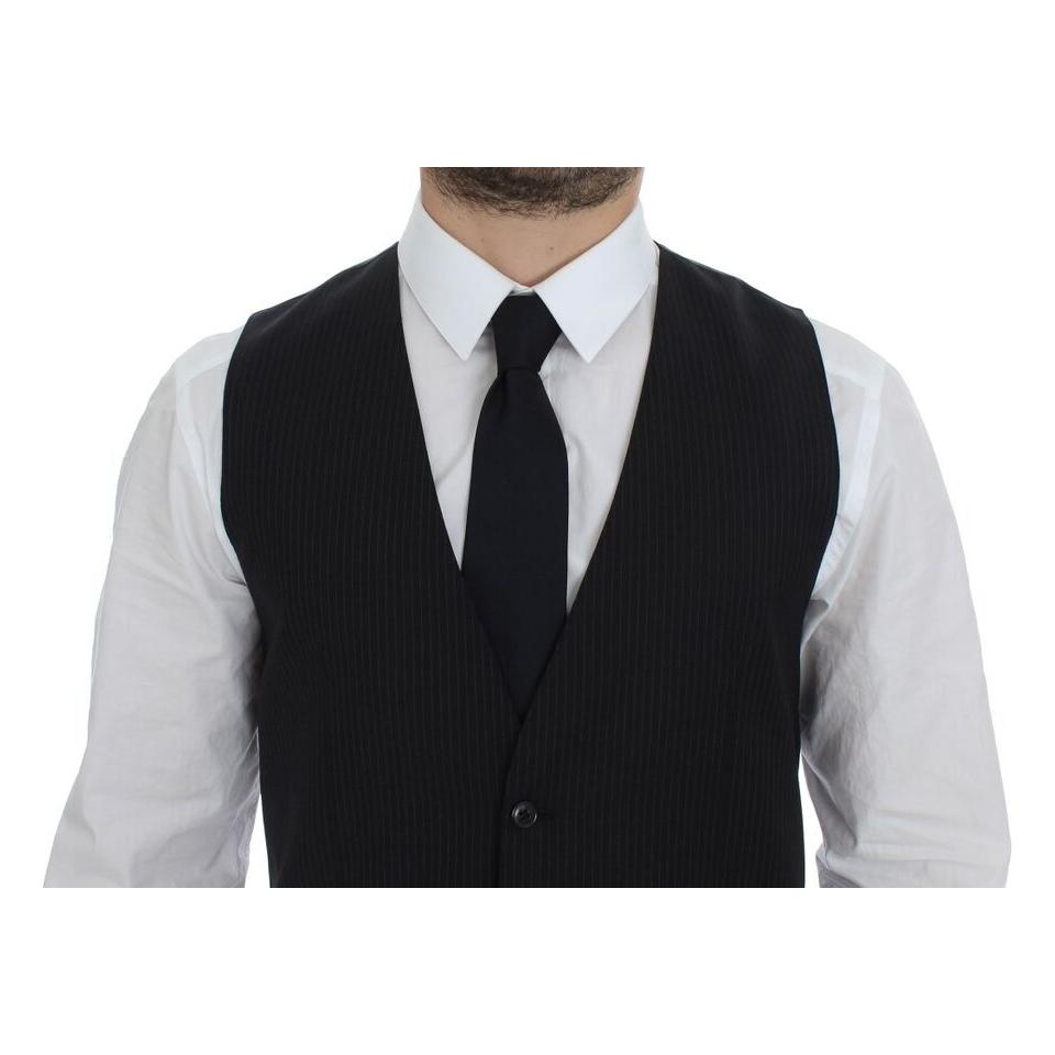 Dolce & Gabbana Black Striped Wool Single Breasted Vest