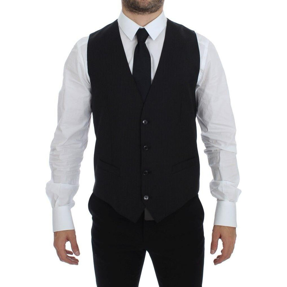Dolce & Gabbana Black Striped Wool Single Breasted Vest GSS12006-1