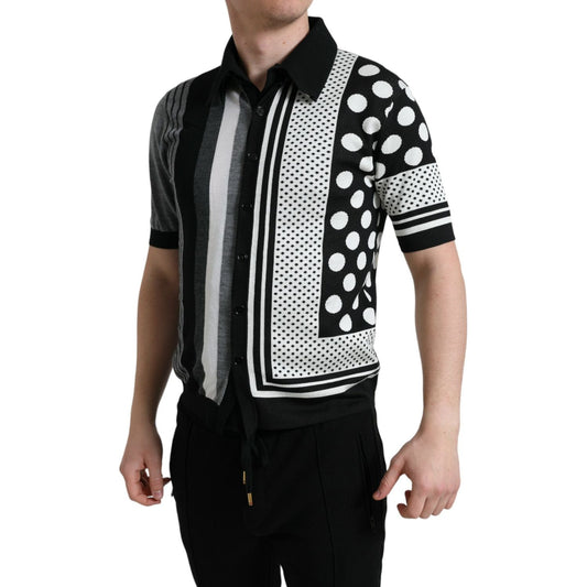 Dolce & Gabbana Elegant Striped Silk Blend Cardigan Dolce & Gabbana Black