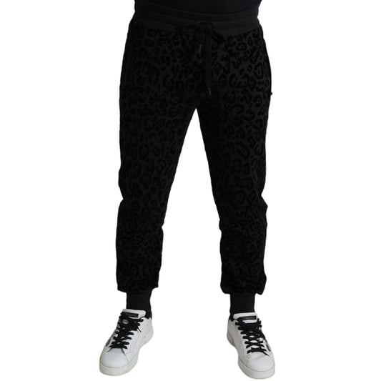 Dolce & Gabbana Black Leopard Cotton Slim Fit Jogger Pants