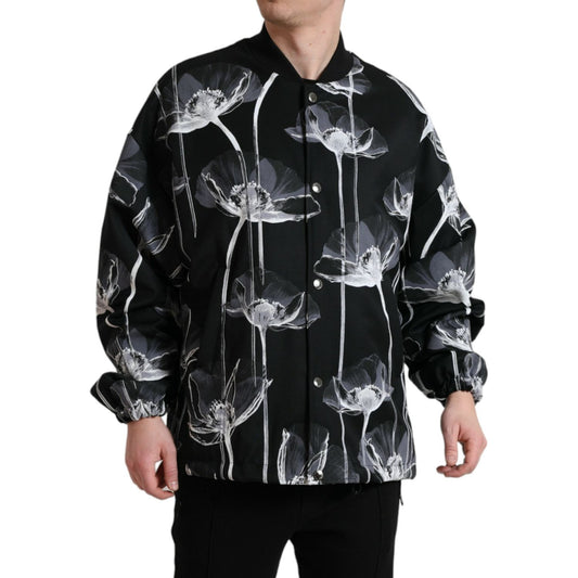 Dolce & Gabbana Elegant Floral-Print Bomber Jacket Dolce & Gabbana Black