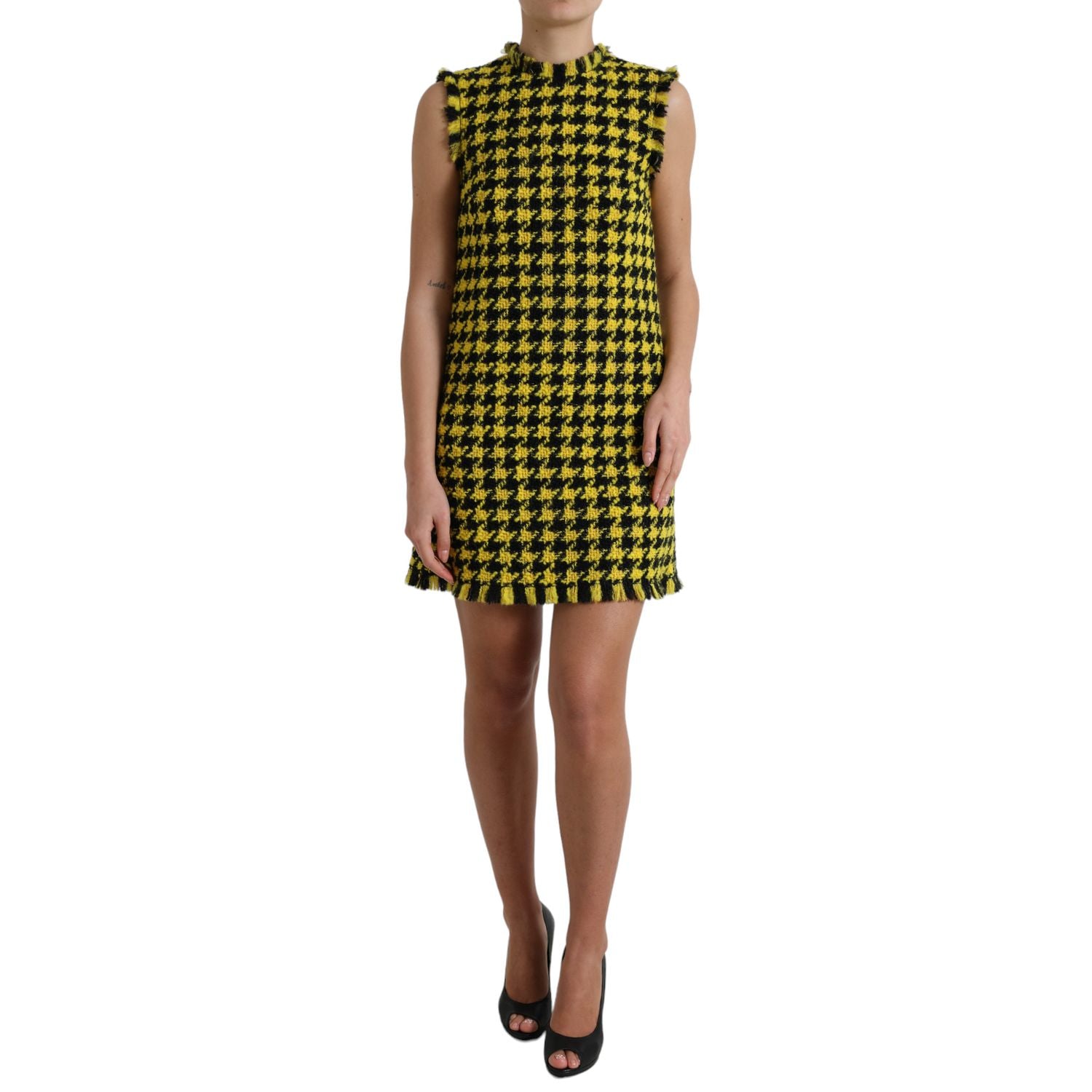 Dolce & Gabbana Yellow Houndstooth Sleeveless Aline Mini Dress
