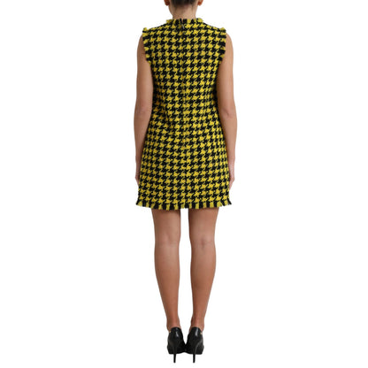 Dolce & Gabbana Yellow Houndstooth Sleeveless Aline Mini Dress