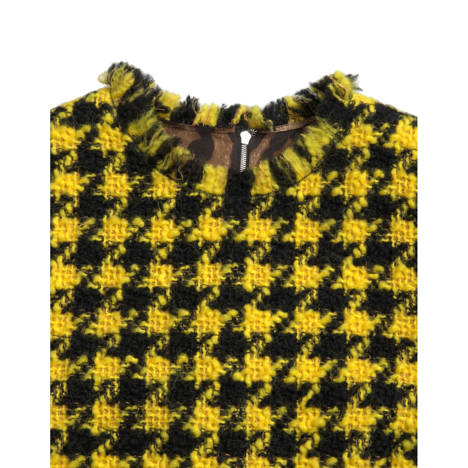 Dolce & Gabbana Yellow Houndstooth Sleeveless Aline Mini Dress