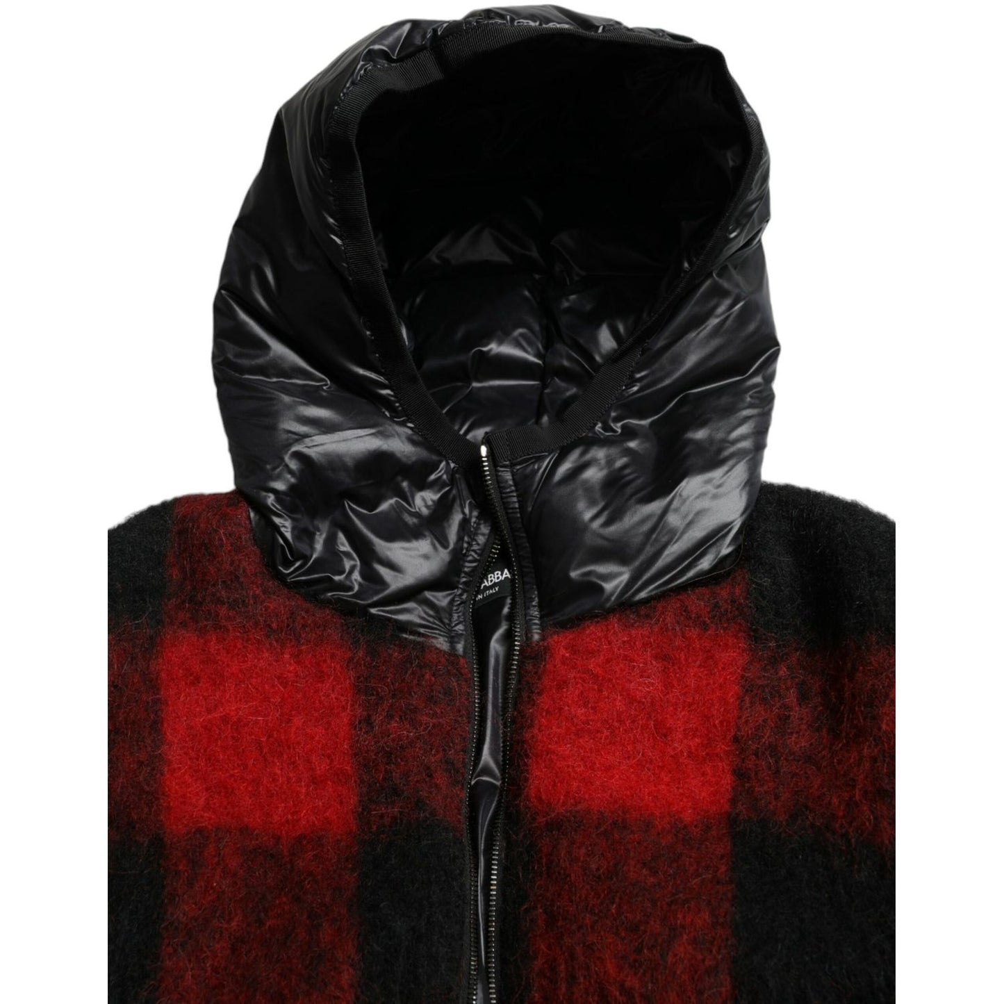Dolce & Gabbana Black Red Buffalo Check Hooded Poncho Jacket