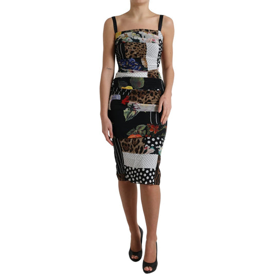 Dolce & Gabbana Elegant Patchwork Silk Midi Dress Dolce & Gabbana Dark Slate Gray