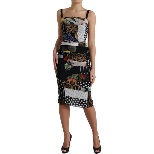 Dolce & Gabbana Elegant Patchwork Silk Midi Dress Dolce & Gabbana Dark Slate Gray