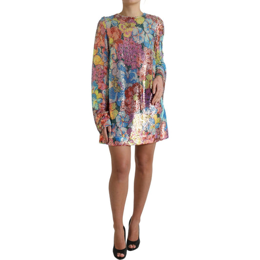 Dolce & Gabbana Elegant Floral Sequined Mini Dress Dolce & Gabbana Dim Gray
