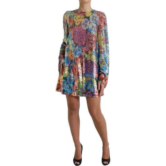 Dolce & Gabbana Elegant Floral Sequined Mini Dress Dolce & Gabbana Dim Gray