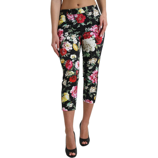 Dolce & Gabbana Elegant Floral Mid Waist Cropped Pants Dolce & Gabbana Dim Gray