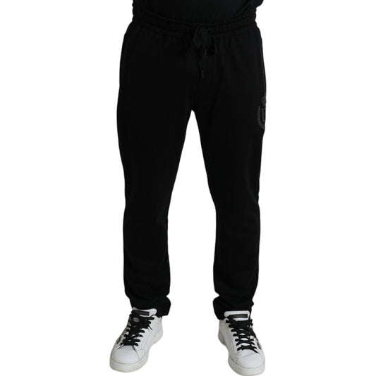 Dolce & Gabbana Elegant Black Cotton Joggers with Logo Embroidery Dolce & Gabbana Black