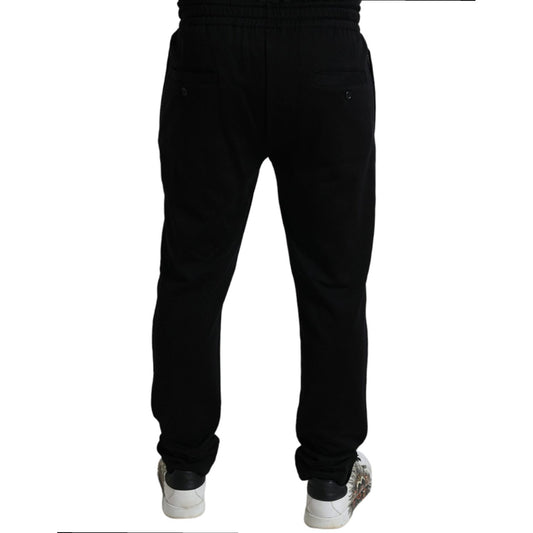 Dolce & Gabbana Elegant Black Cotton Joggers with Logo Embroidery Dolce & Gabbana Black