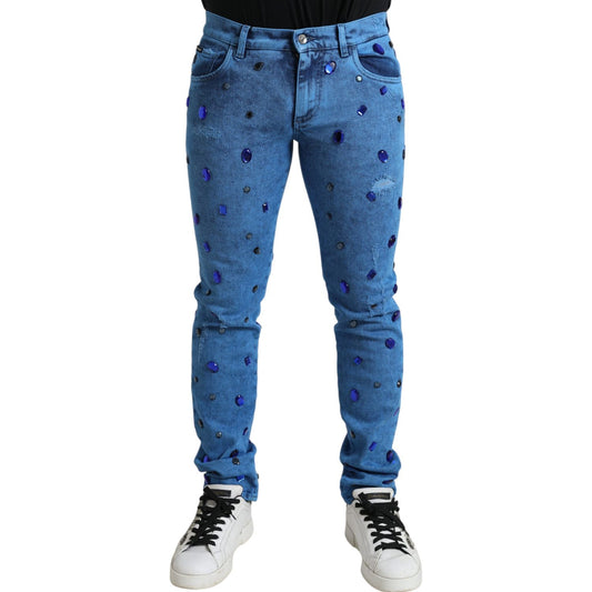 Dolce & Gabbana Crystal Embellished Skinny Denim Jeans Dolce & Gabbana Dark Slate Blue