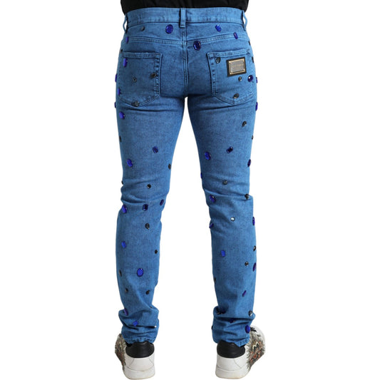 Dolce & Gabbana Crystal Embellished Skinny Denim Jeans Dolce & Gabbana Dark Slate Blue