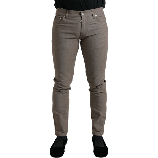 Dolce & Gabbana Elegant Brown Cotton Stretch Skinny Pants Dolce & Gabbana Dim Gray