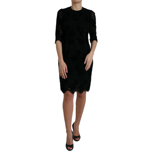 Dolce & Gabbana Black Floral Lace Cotton Bodycon Dress