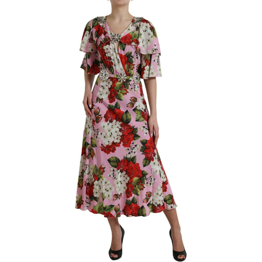 Dolce & Gabbana Elegant Crystal-Embellished Silk Dress Dolce & Gabbana Rosy Brown