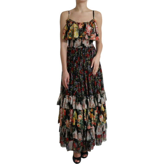 Dolce & Gabbana Vibrant Silk Floral Maxi Dress Dolce & Gabbana Dark Slate Gray