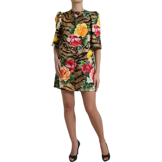 Dolce & Gabbana Animal & Floral Print Mini Shift Dress Dolce & Gabbana Dim Gray