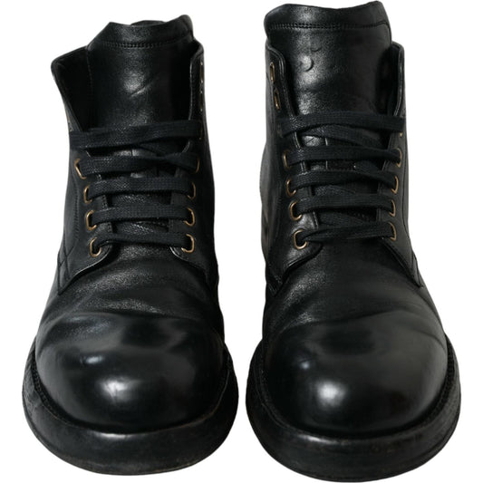 Dolce & Gabbana Elegant Black Horse Leather Ankle Boots Dolce & Gabbana Black