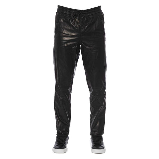 Trussardi Black Lamb Leather Men Trouser Trussardi Dark Slate Gray