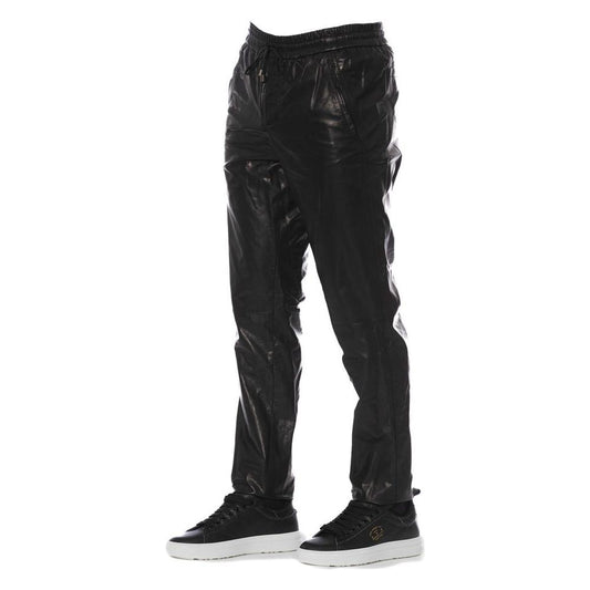 Trussardi Black Lamb Leather Men Trouser Trussardi Dark Slate Gray