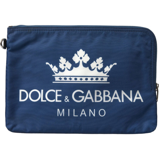 Dolce & Gabbana Blue DG Milano Print Nylon Pouch Clutch Men Bag