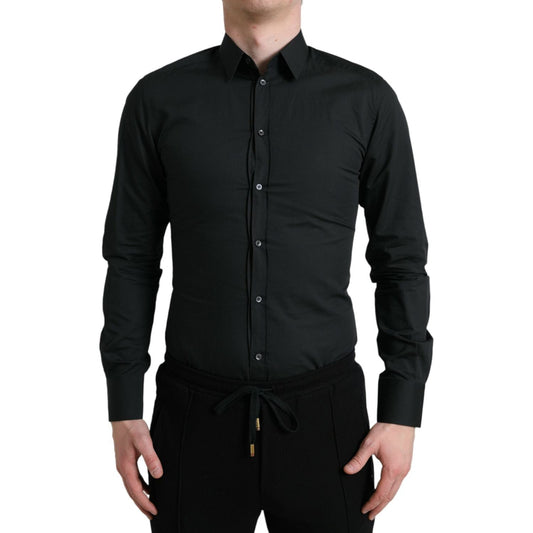 Dolce & Gabbana Elegant Slim Black Silk Blend Dress Shirt Dolce & Gabbana Black