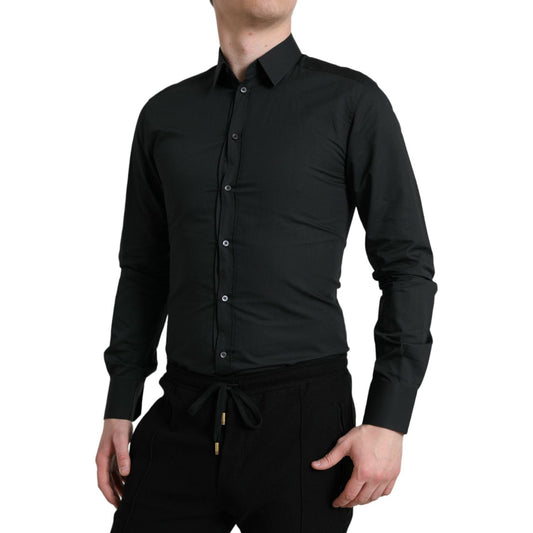Dolce & Gabbana Elegant Slim Black Silk Blend Dress Shirt Dolce & Gabbana Black