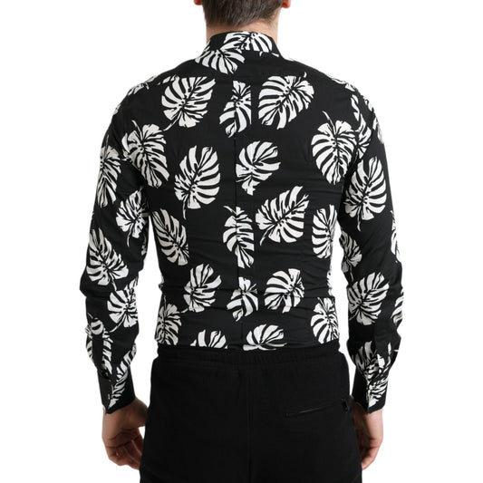 Dolce & Gabbana Elegant Leaf Print Slim Fit Dress Shirt Dolce & Gabbana Light Gray